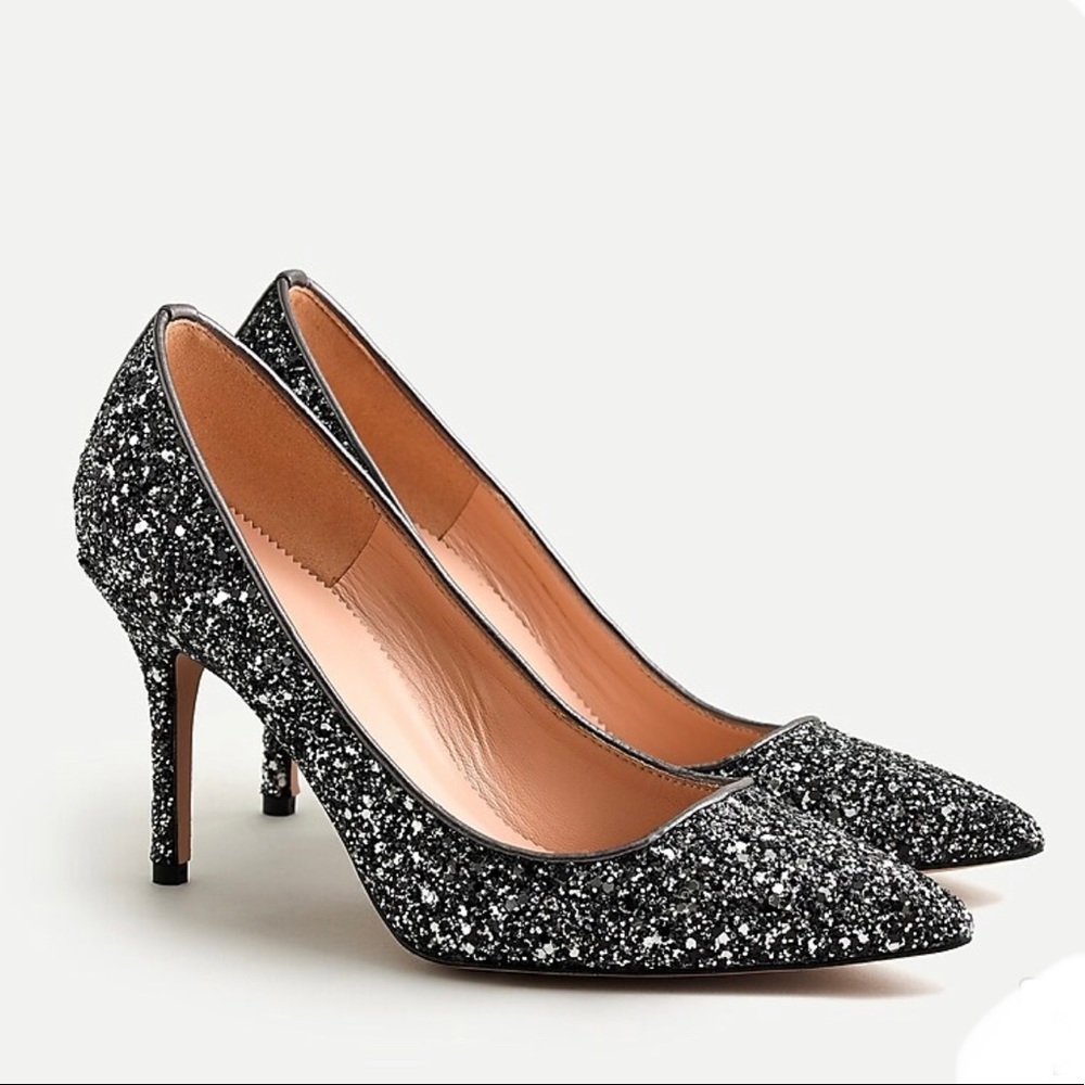 J. Crew Black & Silver Glitter Pointed-Toe Pumps